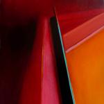 This work shows several lines and angles representing an area in the house attic. Painted with restricted warm colours and in different shades of dark and light. 